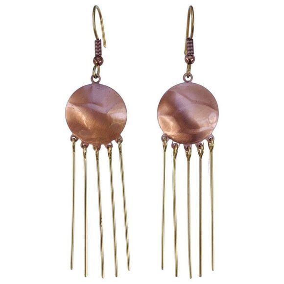 Bohemian Long Copper Fringe Dangle Earrings 3" Gold Tone Boho Hippie Girlcore - Picture 1 of 7